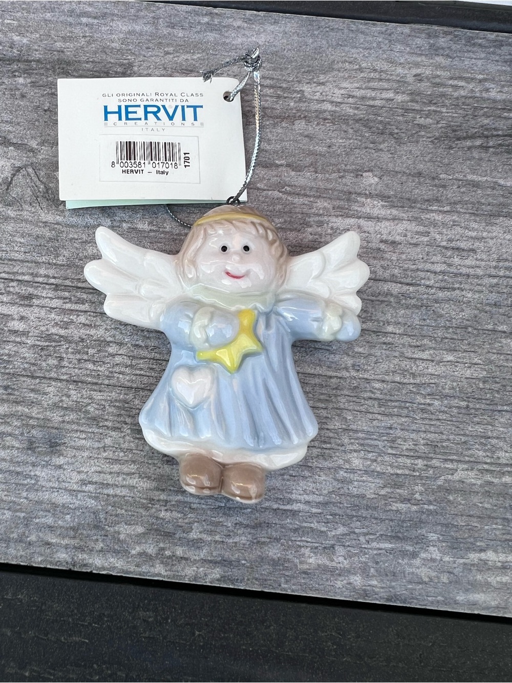 HERVIT Creations Italy Ceramic Angel Ornament - Pastel Blue & White